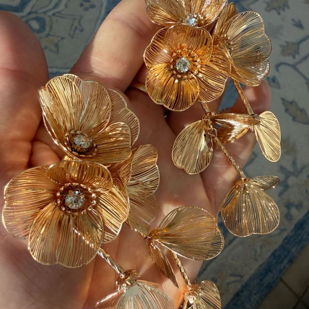 Anthropologie Gold Floral Drop Earrings - Picture 5 of 10